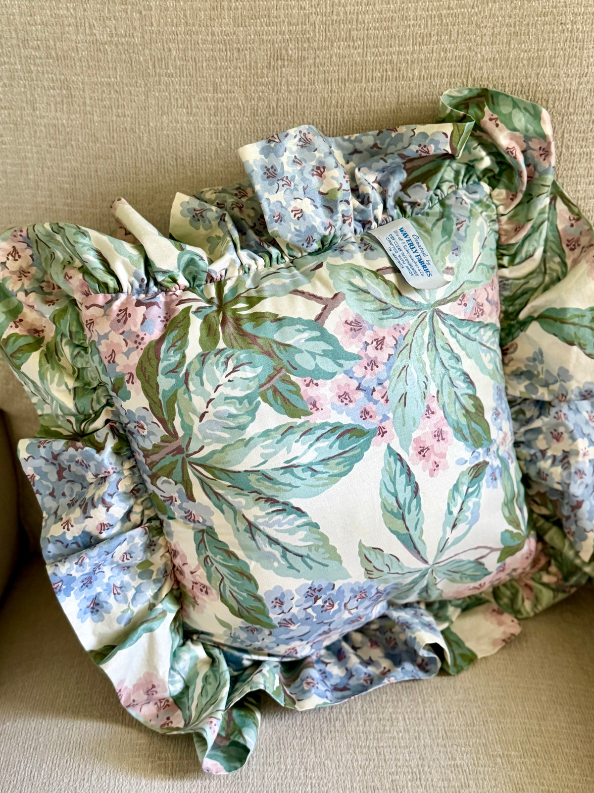 Waverly floral chintz pillow with ruffle trim