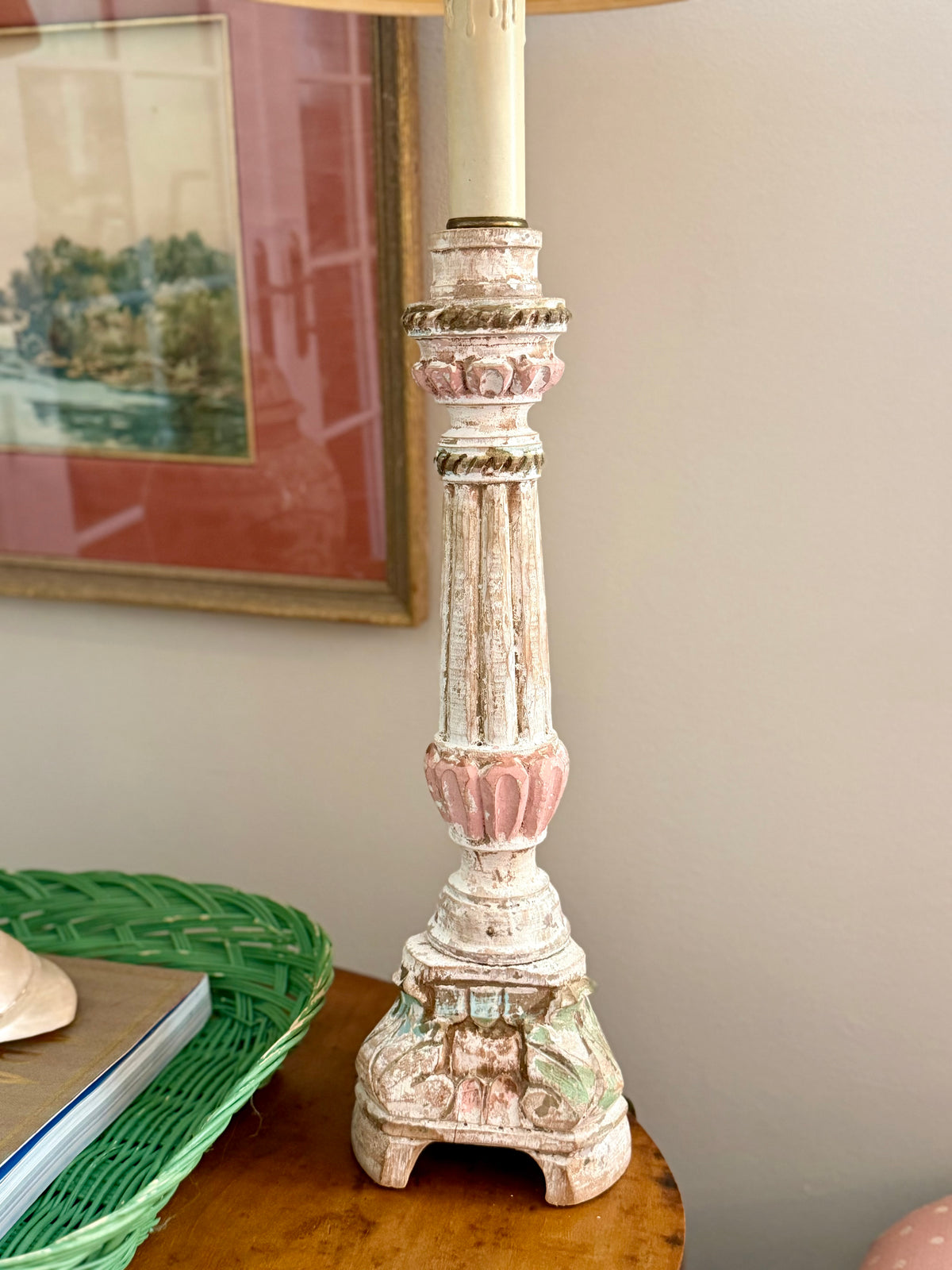 polychrome wood salvage lamp base