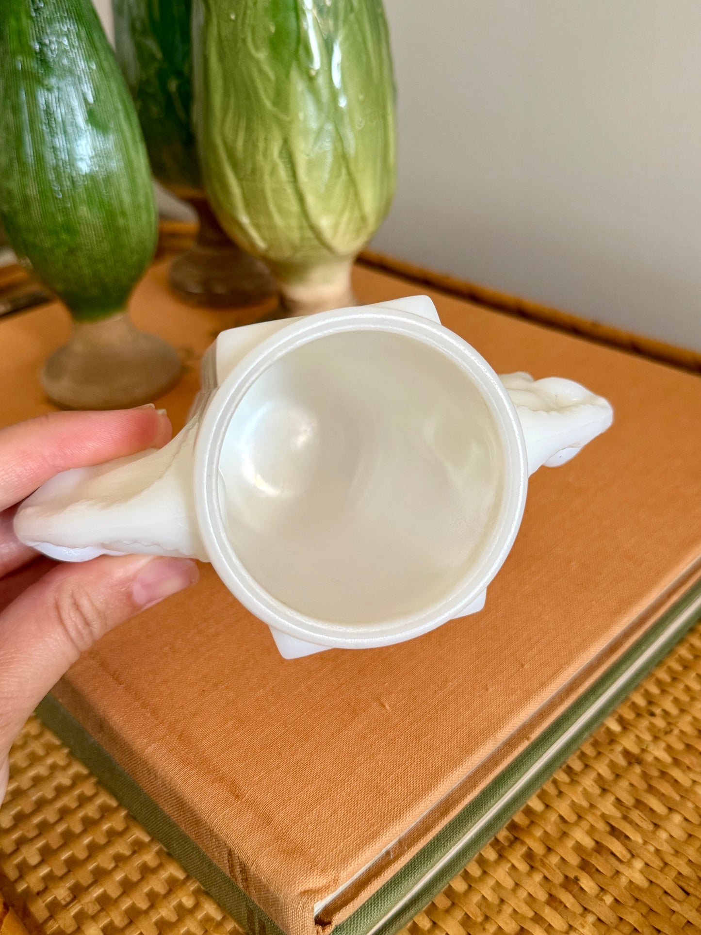 Macbeth-Evans Art Deco milk glass double horse head cup