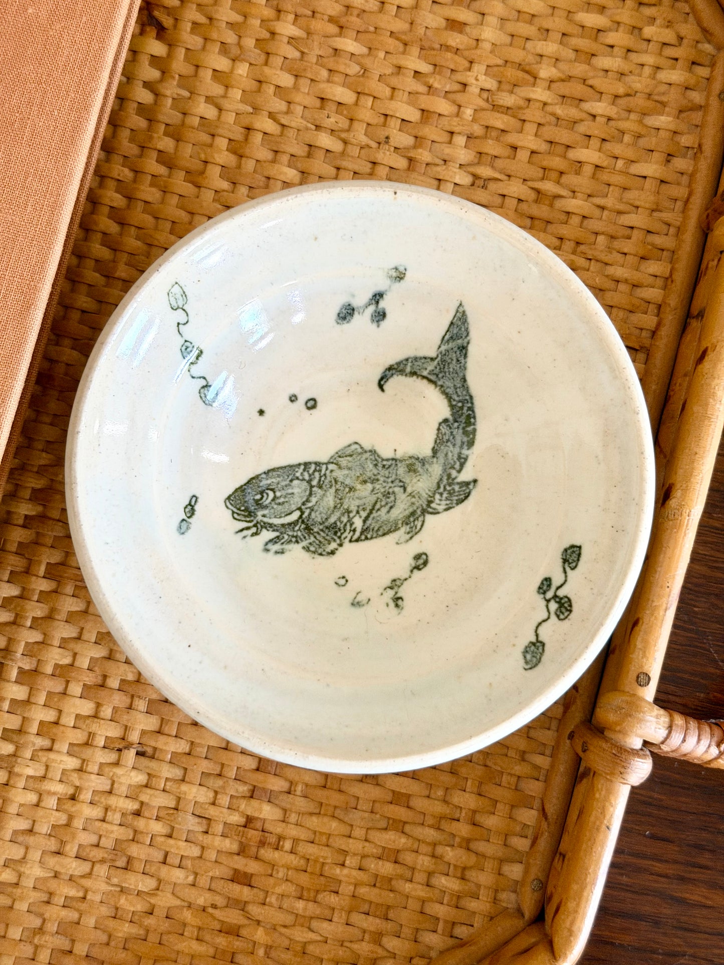 midcentury hand-thrown fish bowl, signed