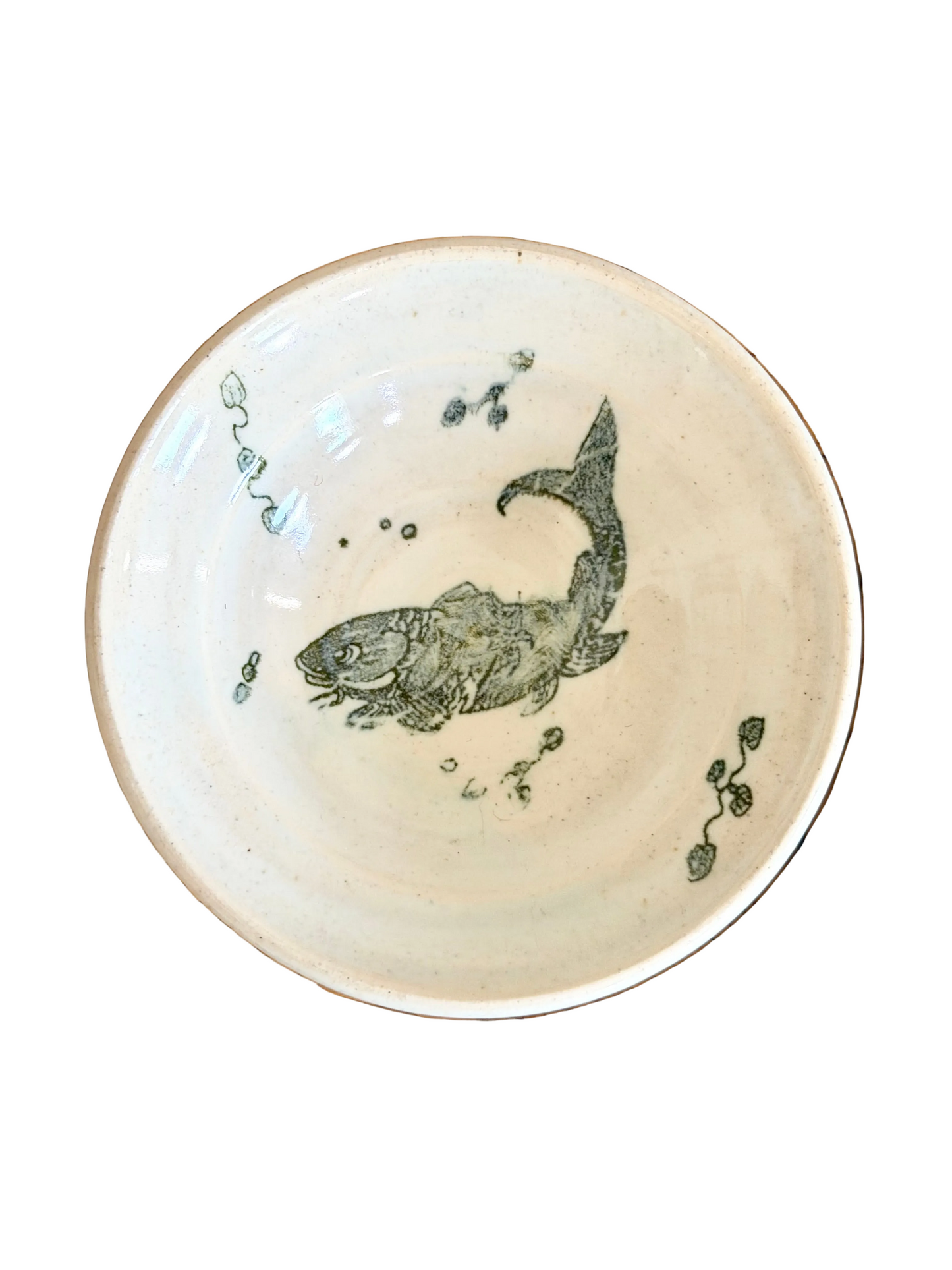 midcentury hand-thrown fish bowl, signed