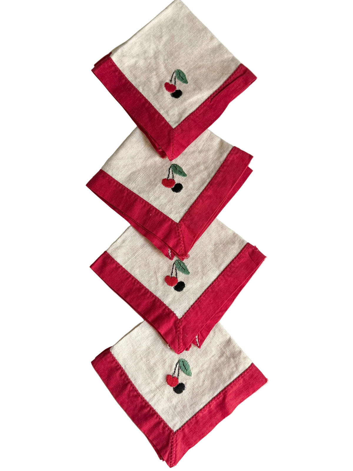 embroidered cherry cocktail napkins, set of 4