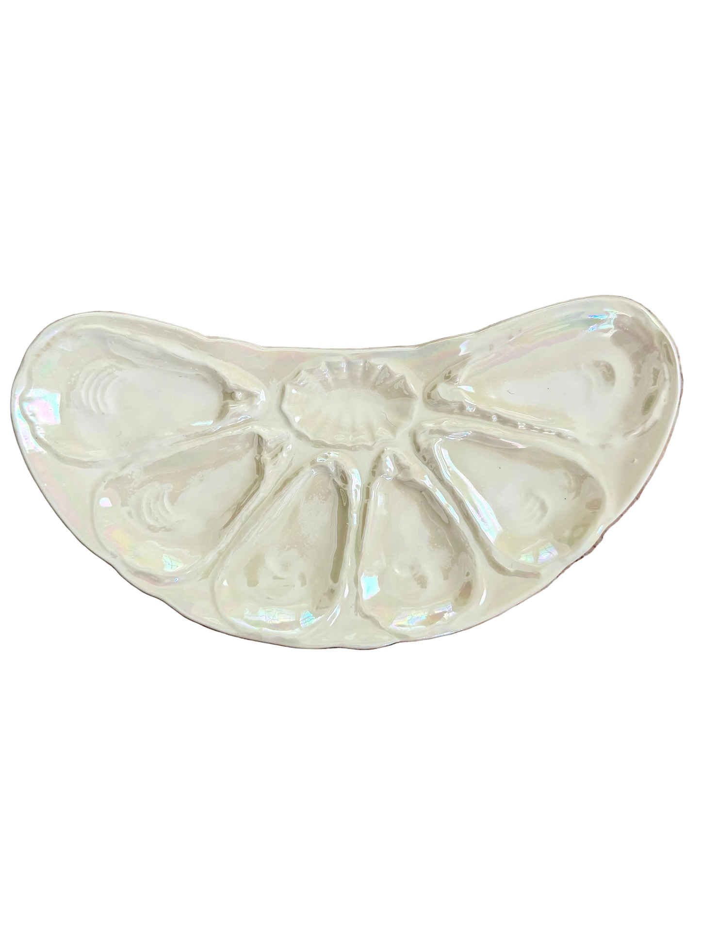 iridescent crescent-shaped oyster plate