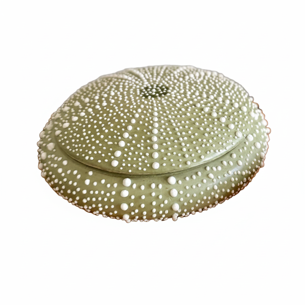 light green ceramic sea urchin lidded box