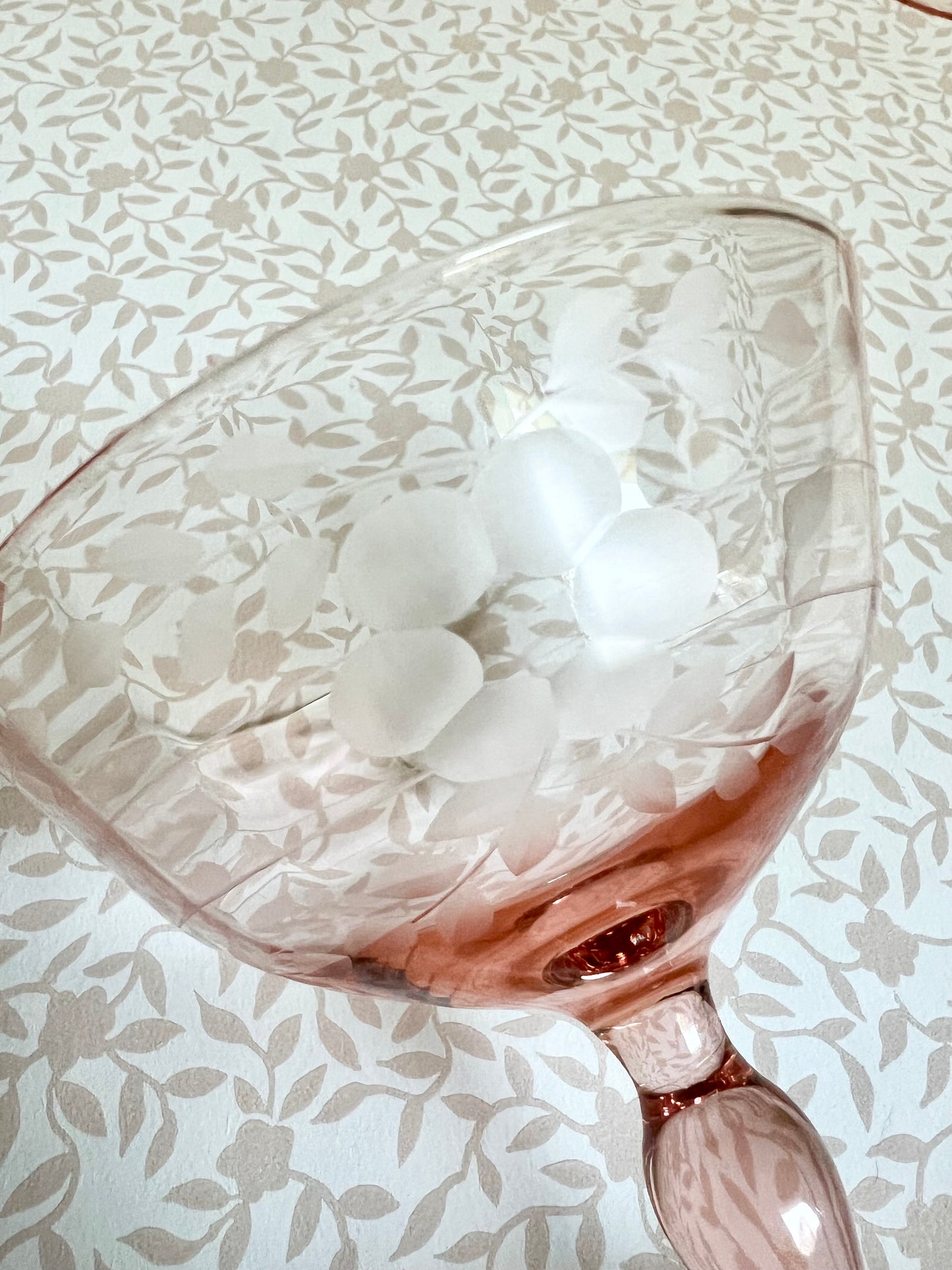 set of 6 etched pink depression glass coupes