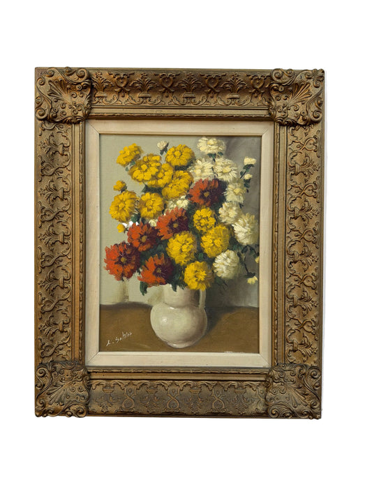 Ludwig Sohler floral painting in ornate gold gilt frame