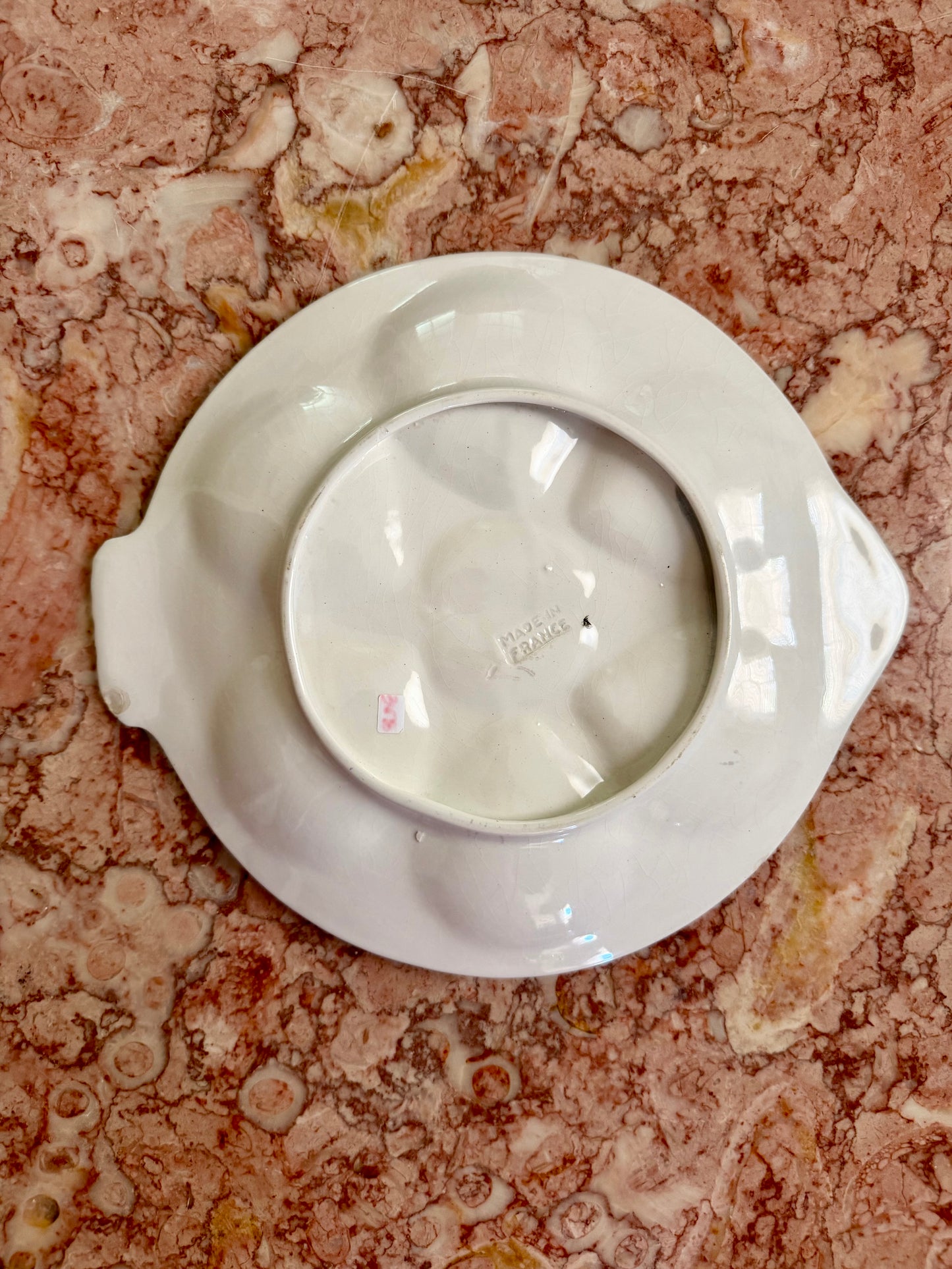 French blue and white fish-shaped oyster plate