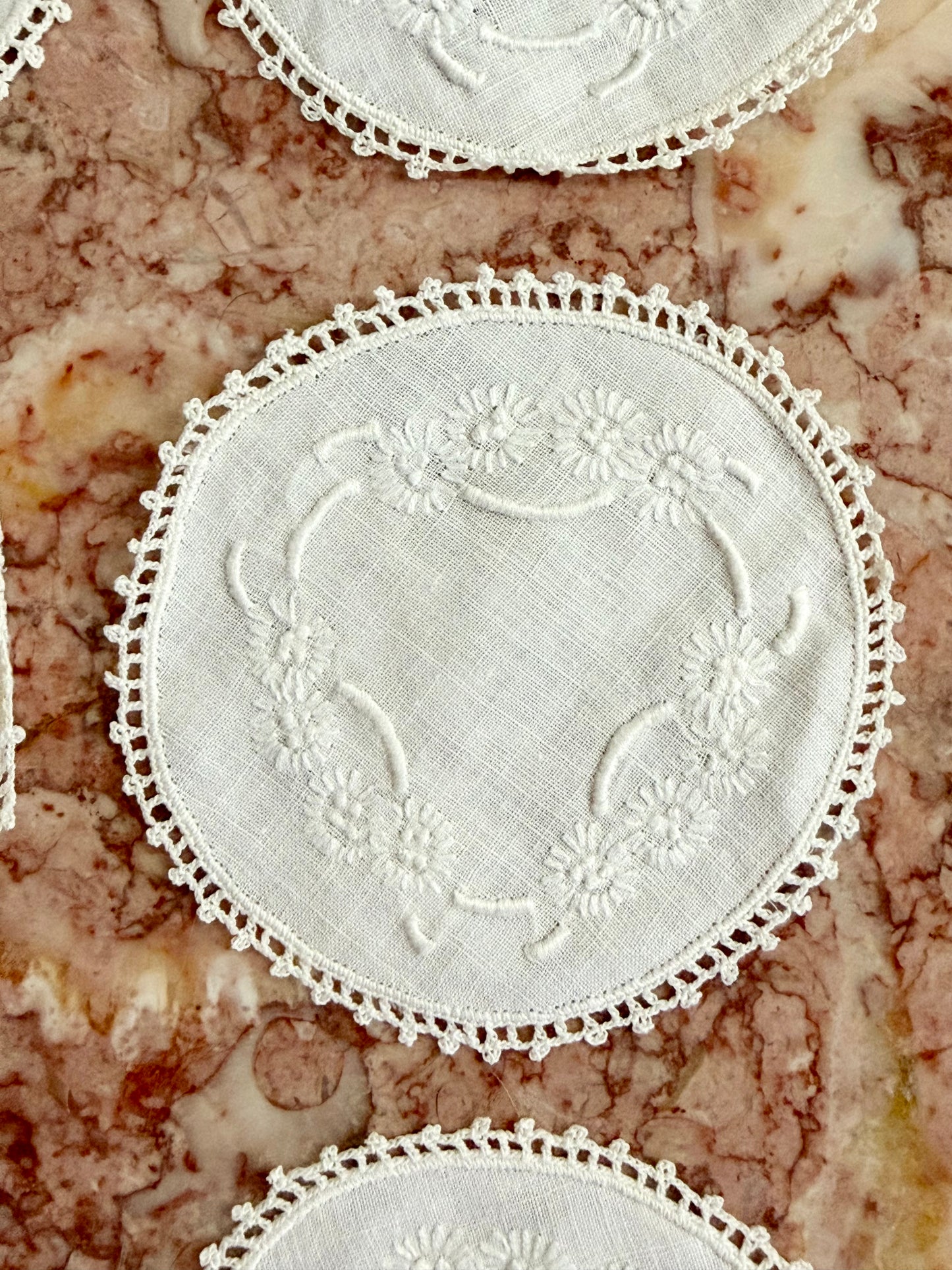 hand-embroidered floral linen coasters, set of 6