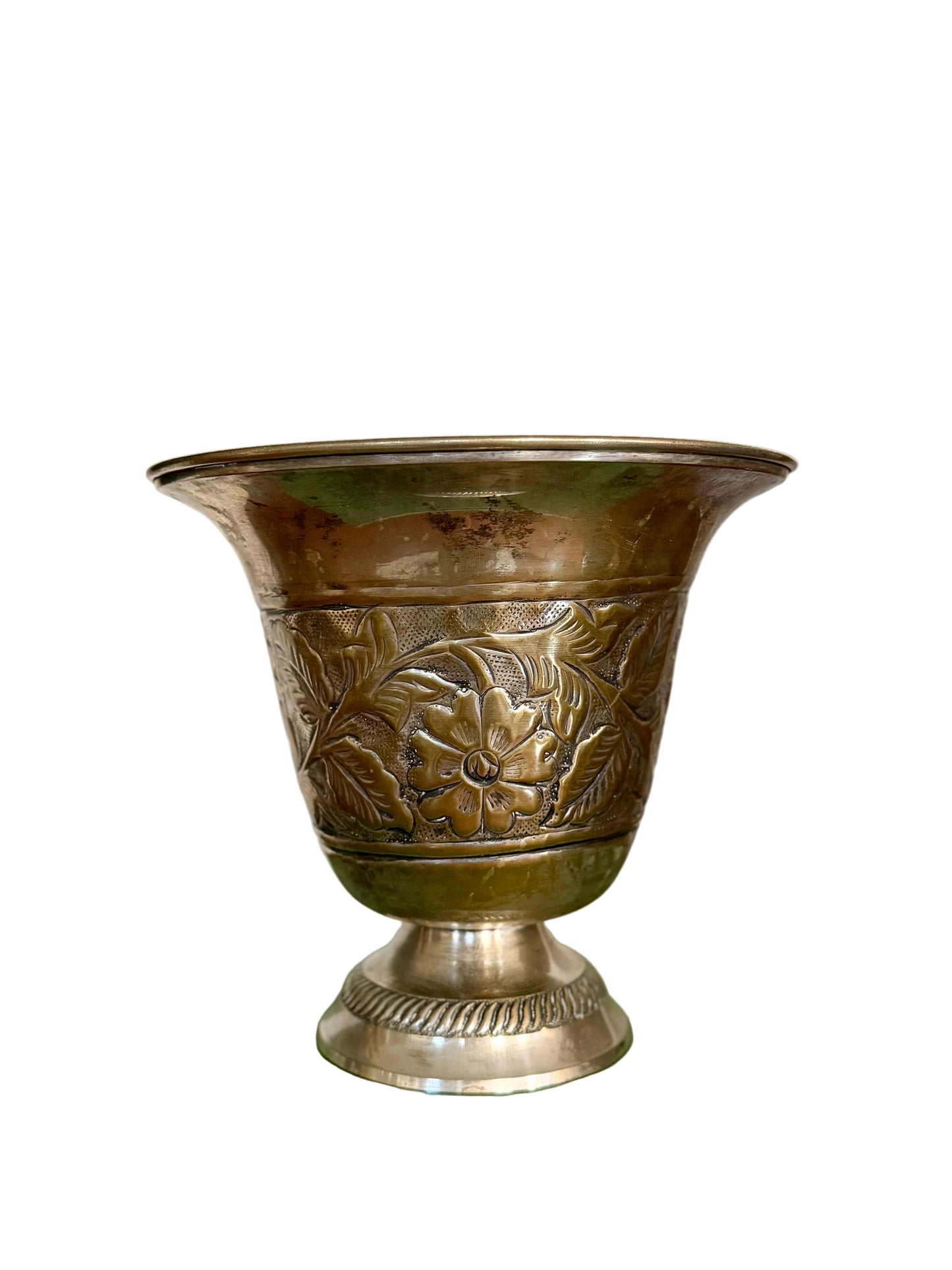 hand-chased silver-plate floral footed vase