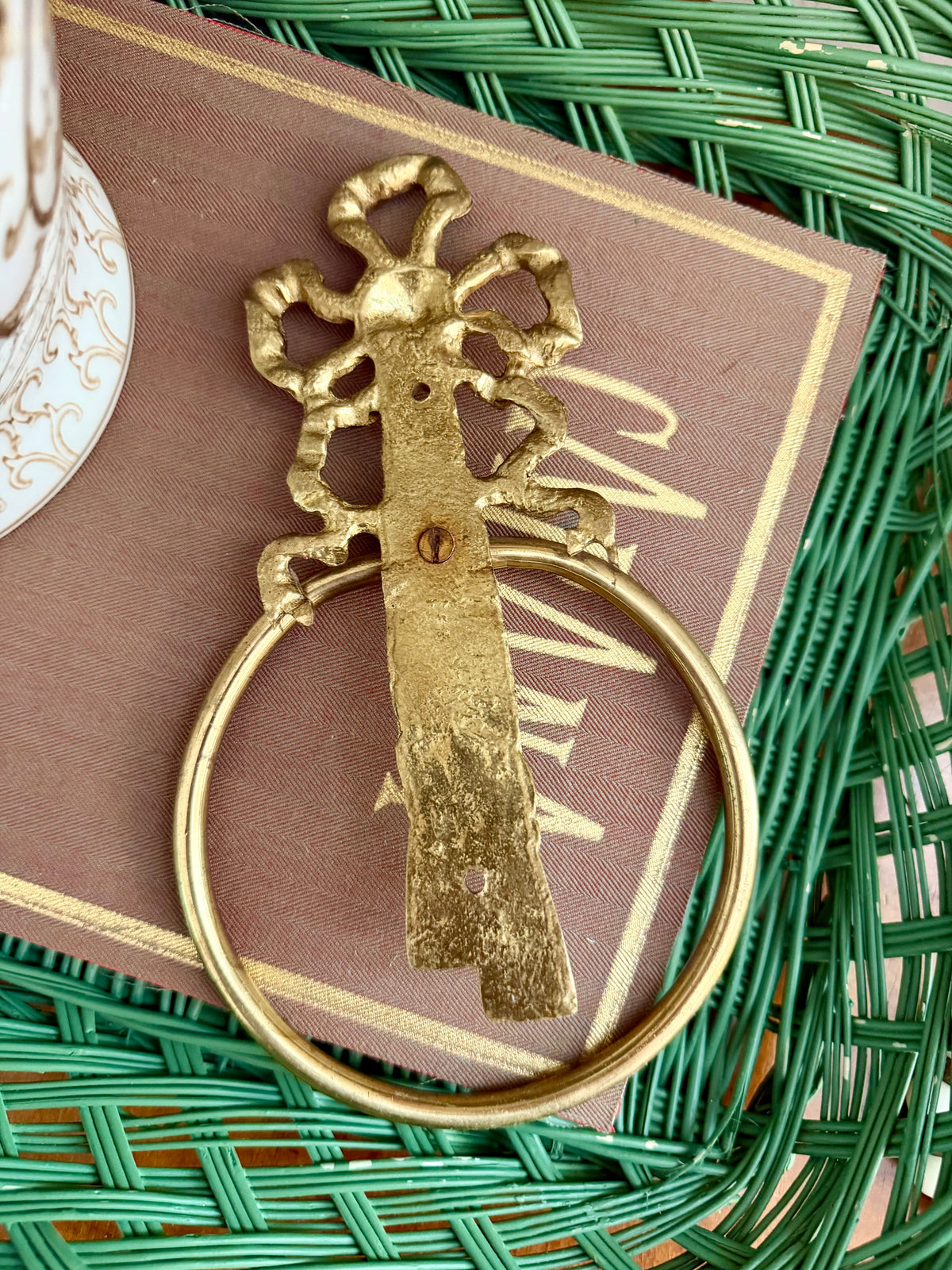 brass tassel and bow bathroom towel holder