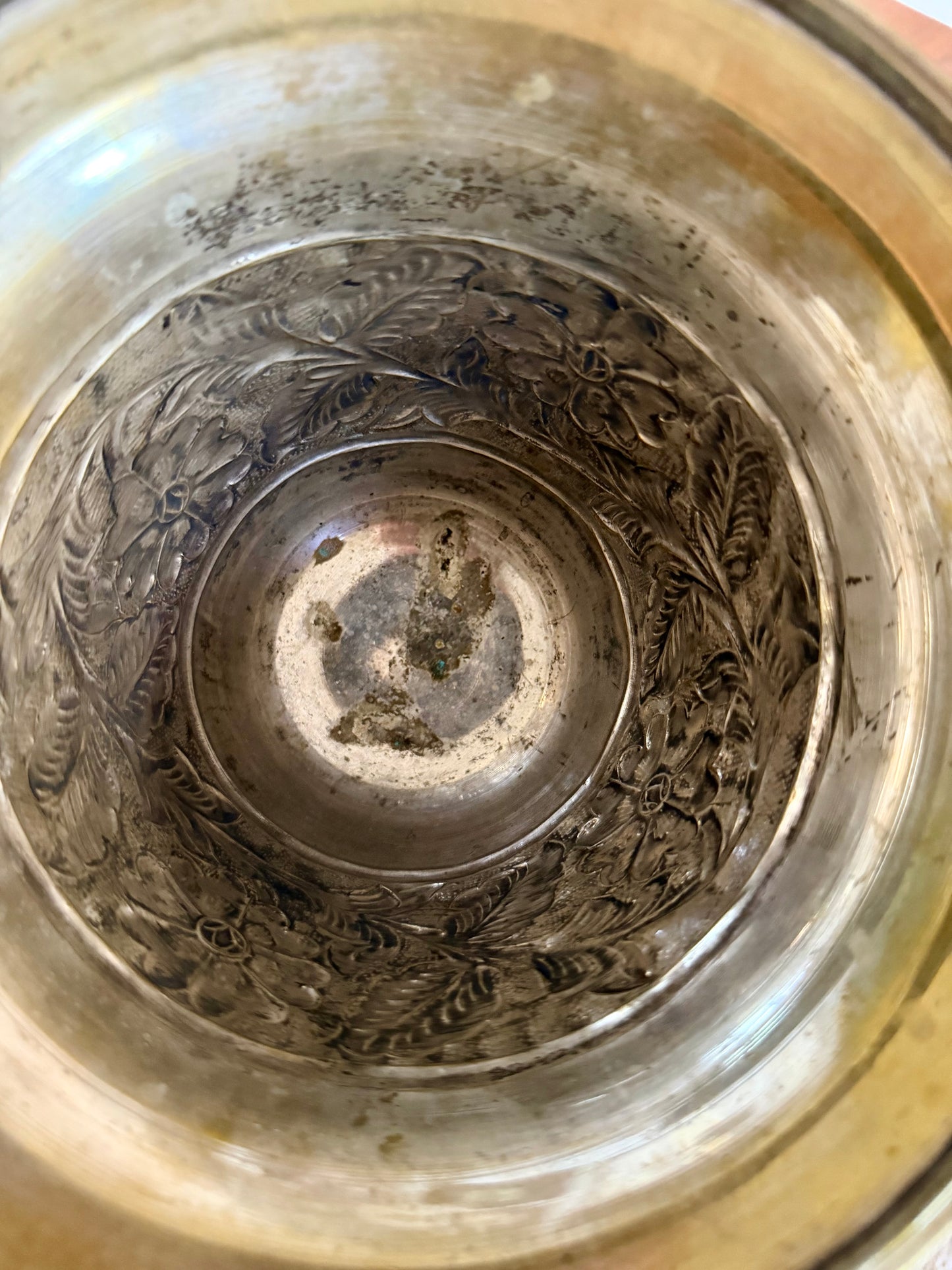 hand-chased silver-plate floral footed vase