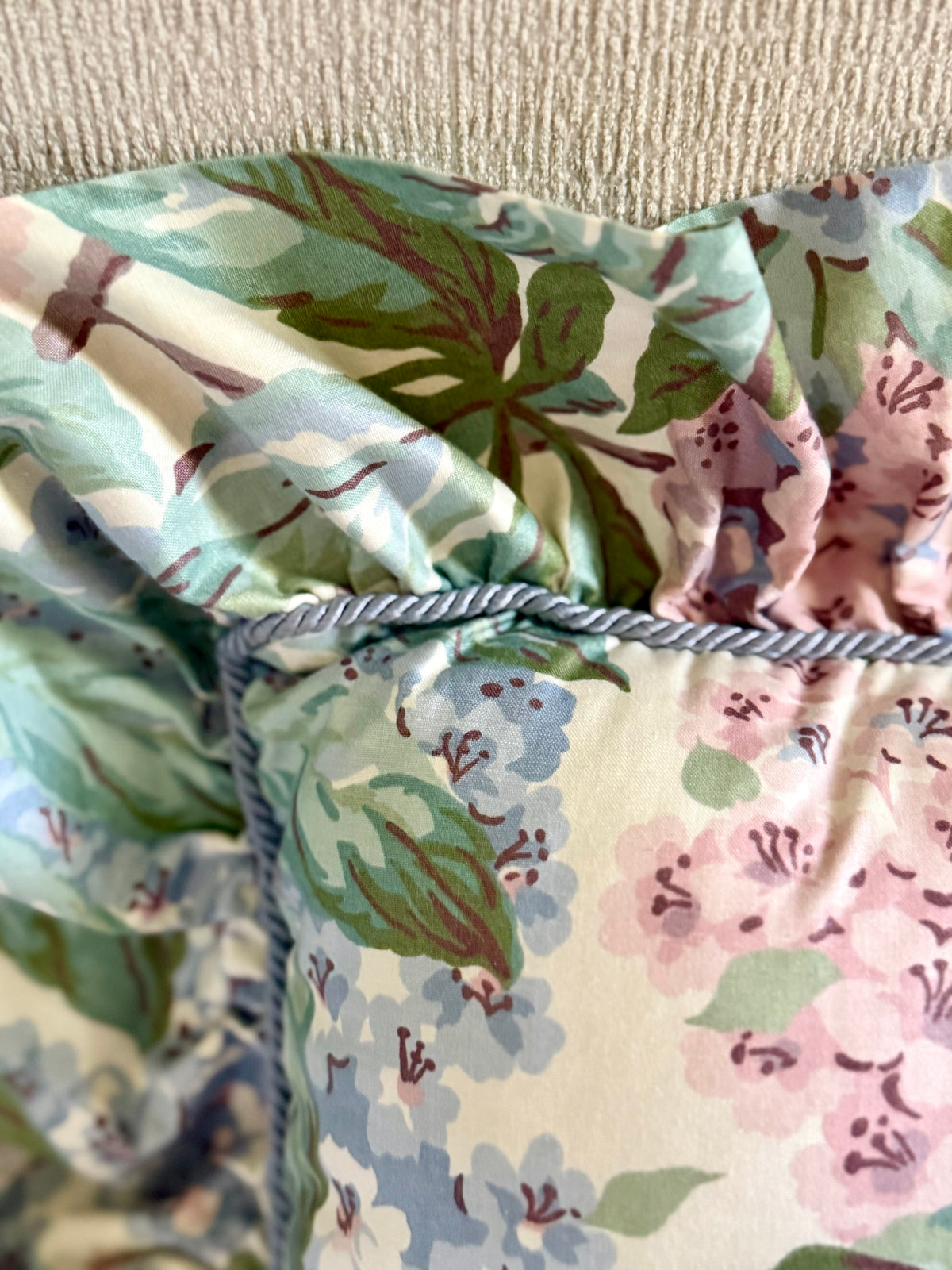 Waverly floral chintz pillow with ruffle trim