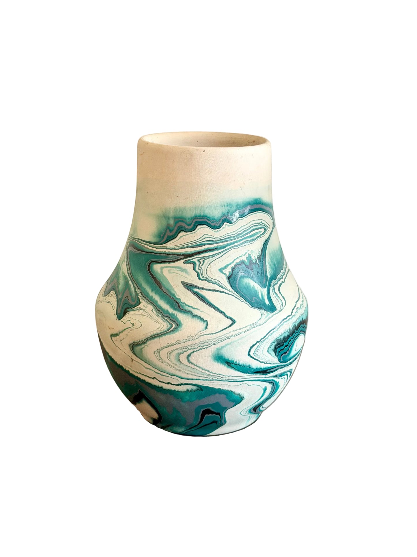 teal Nemadji marbelized pottery vase