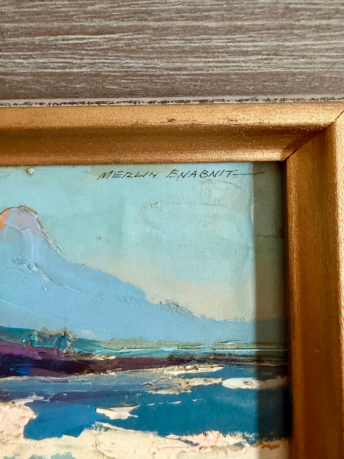 original oil seascape framed, signed Merlin Enabnit