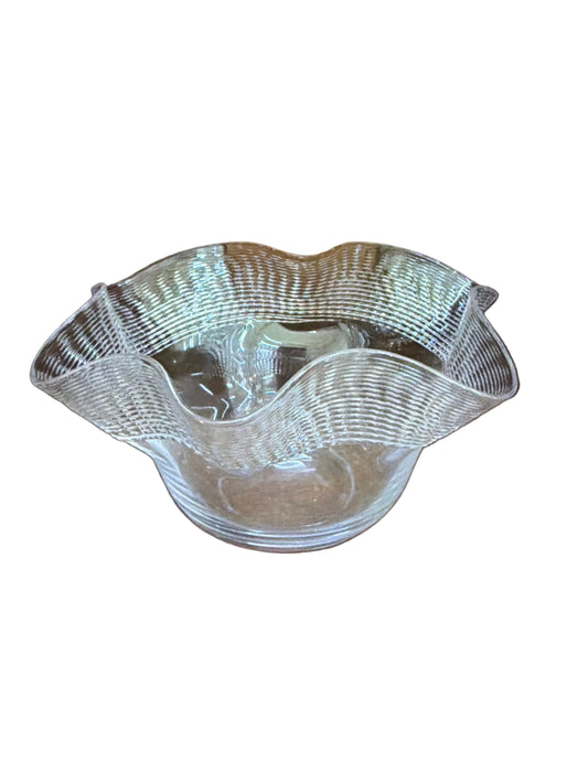 clear ruffled edge vase with striped rim