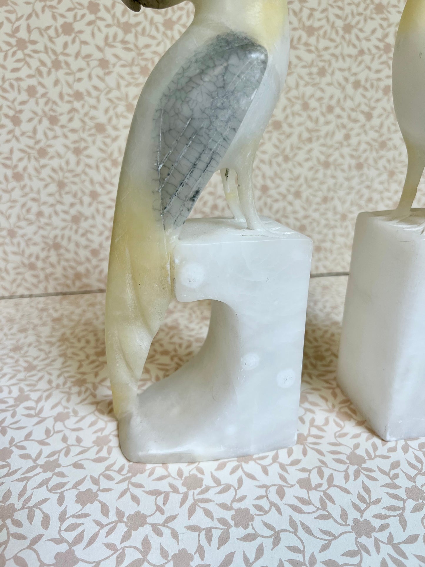 pair of Italian alabaster bird bookends