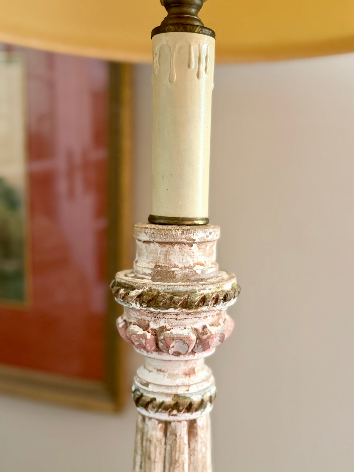 polychrome wood salvage lamp base