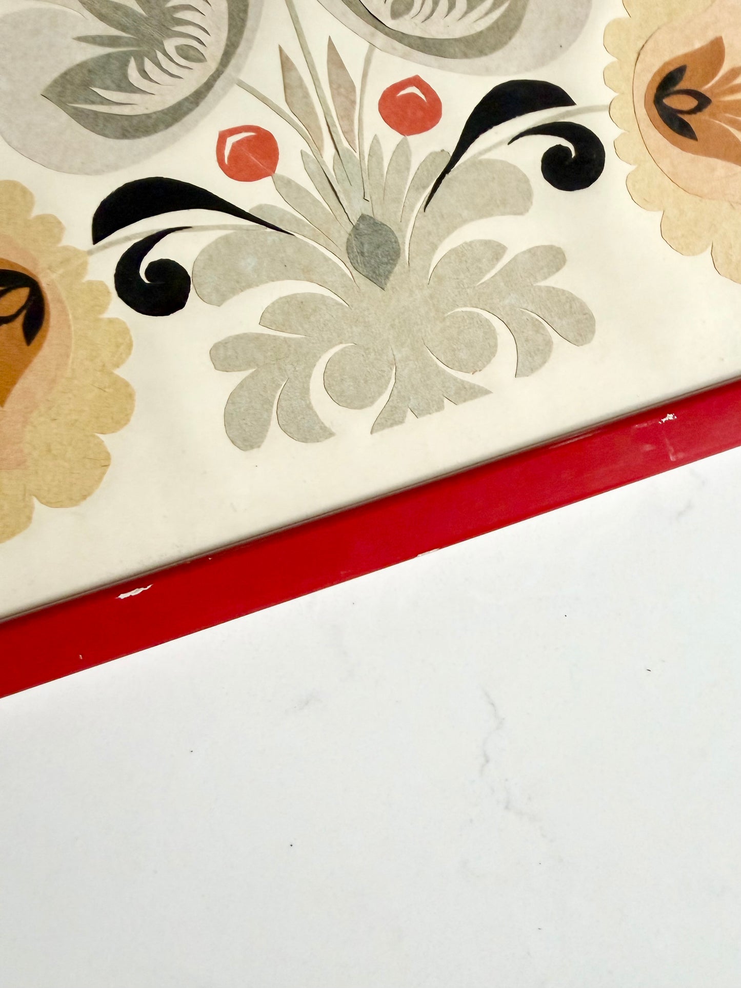 Polish wycinanki cut paper art in red frame