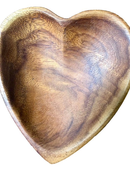 mid-century monkey pod wood playing card suit snack bowls