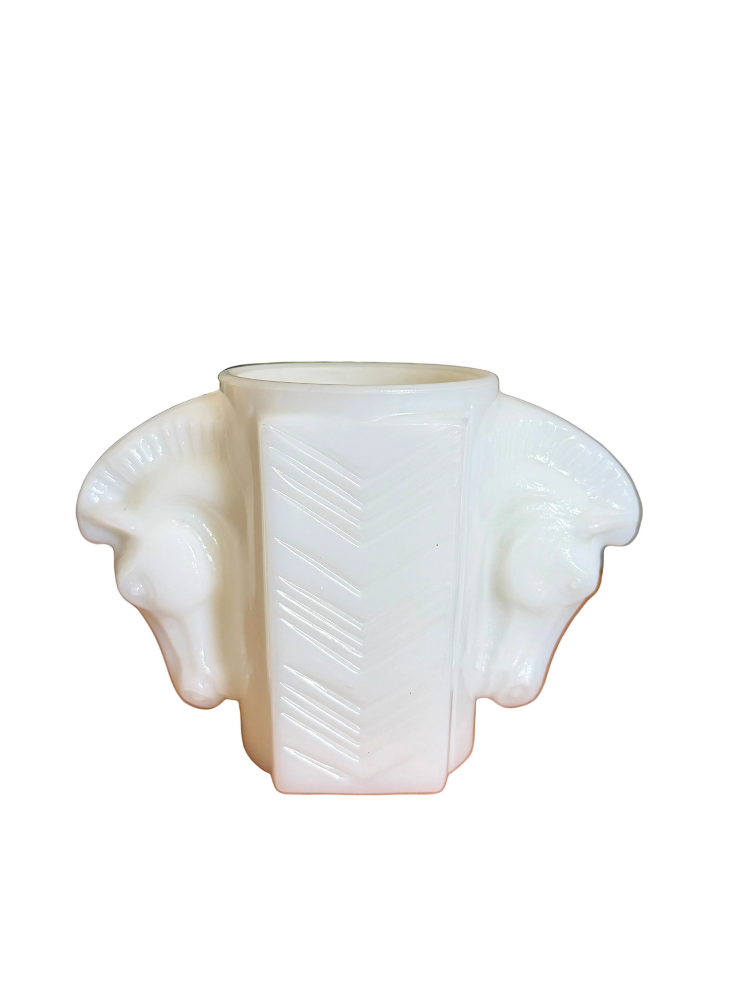 Macbeth-Evans Art Deco milk glass double horse head cup