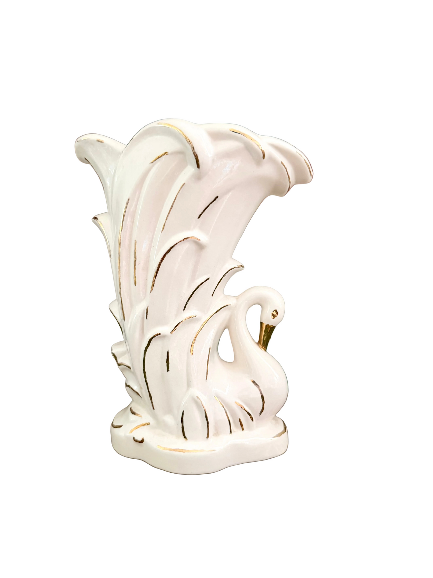 ceramic swan vase with gold gilt details