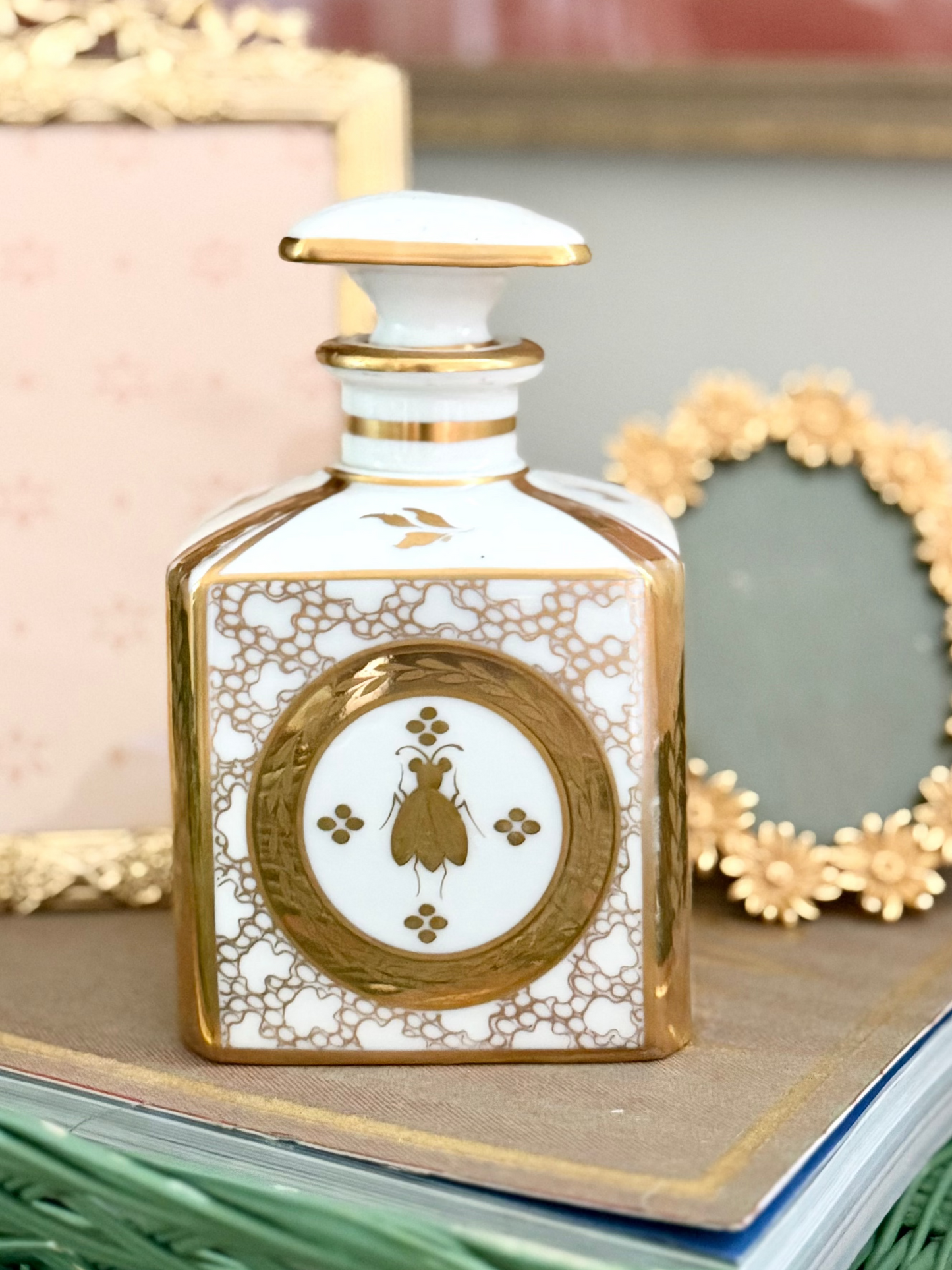 empire-style porcelain perfume bottle with Napoleonic bee reproduction