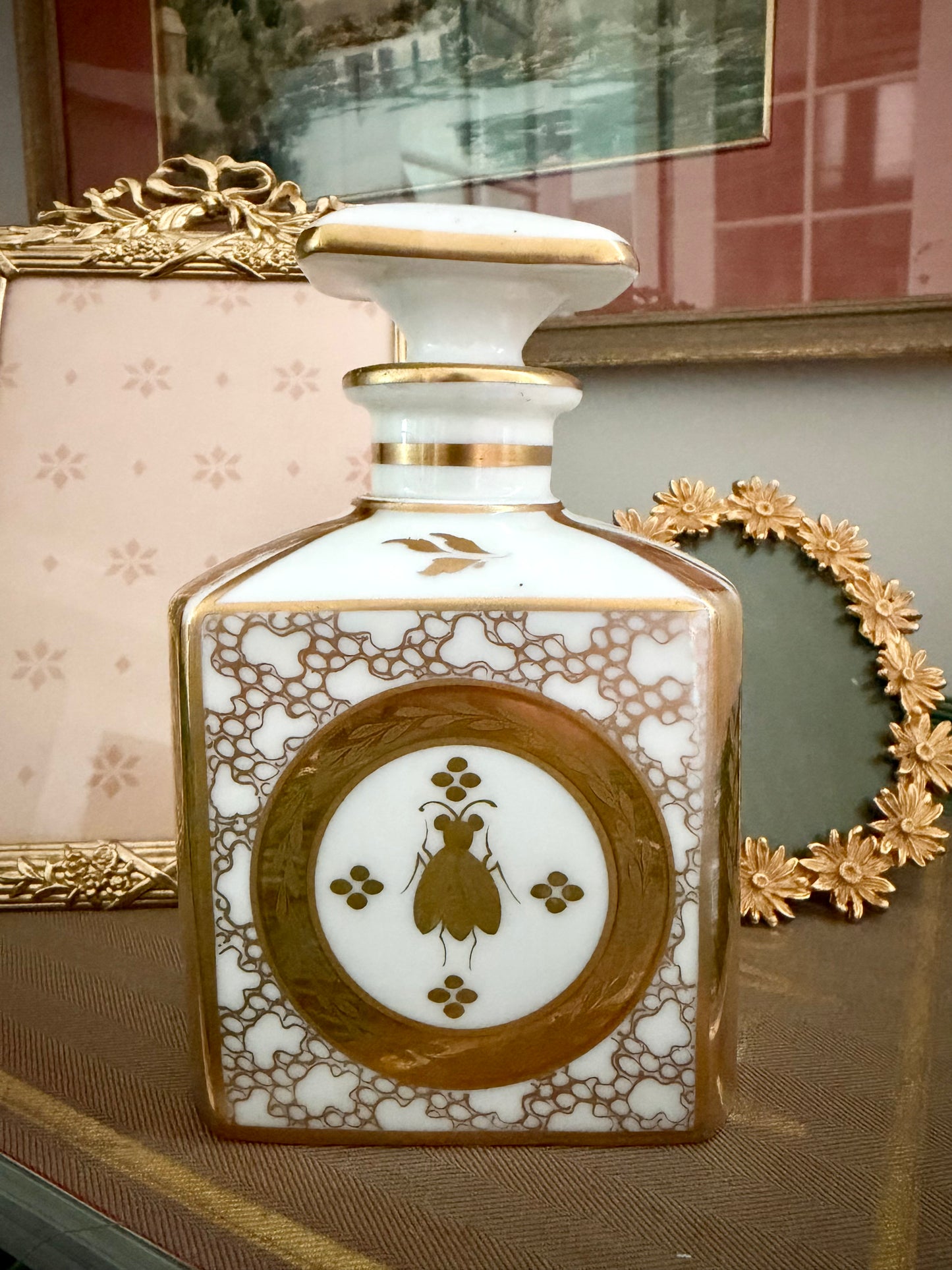empire-style porcelain perfume bottle with Napoleonic bee reproduction