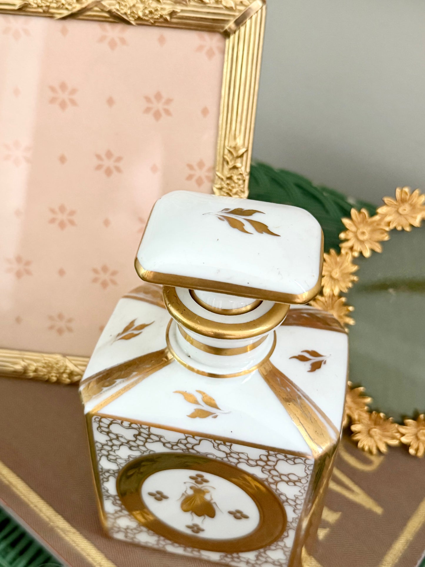 empire-style porcelain perfume bottle with Napoleonic bee reproduction