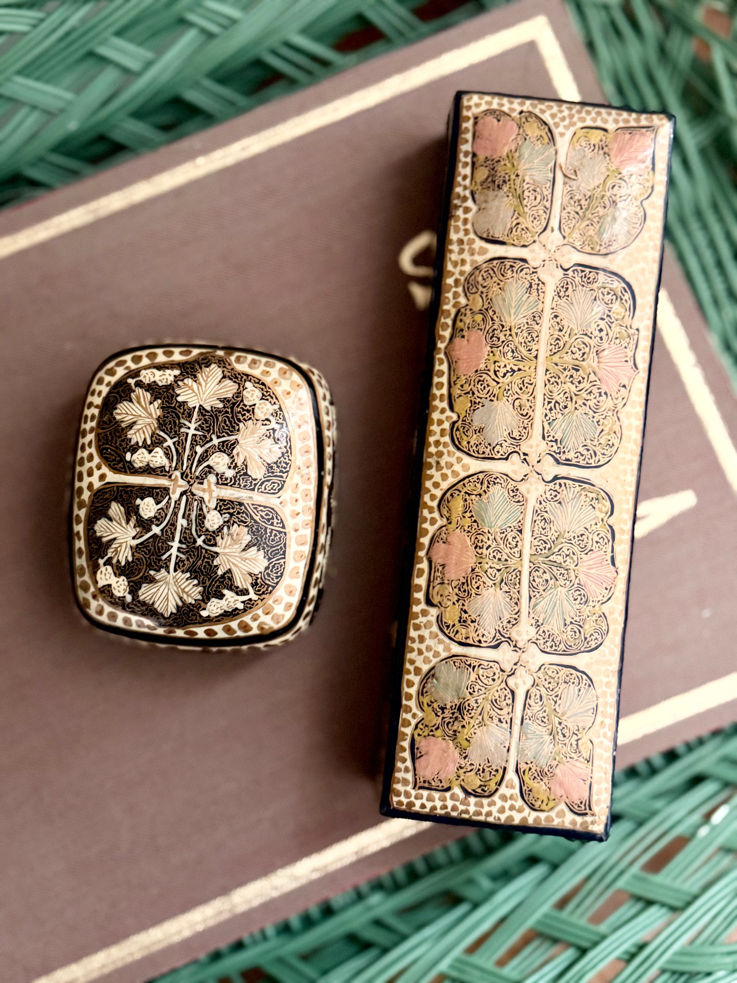 hand painted rectangle Kashmiri box