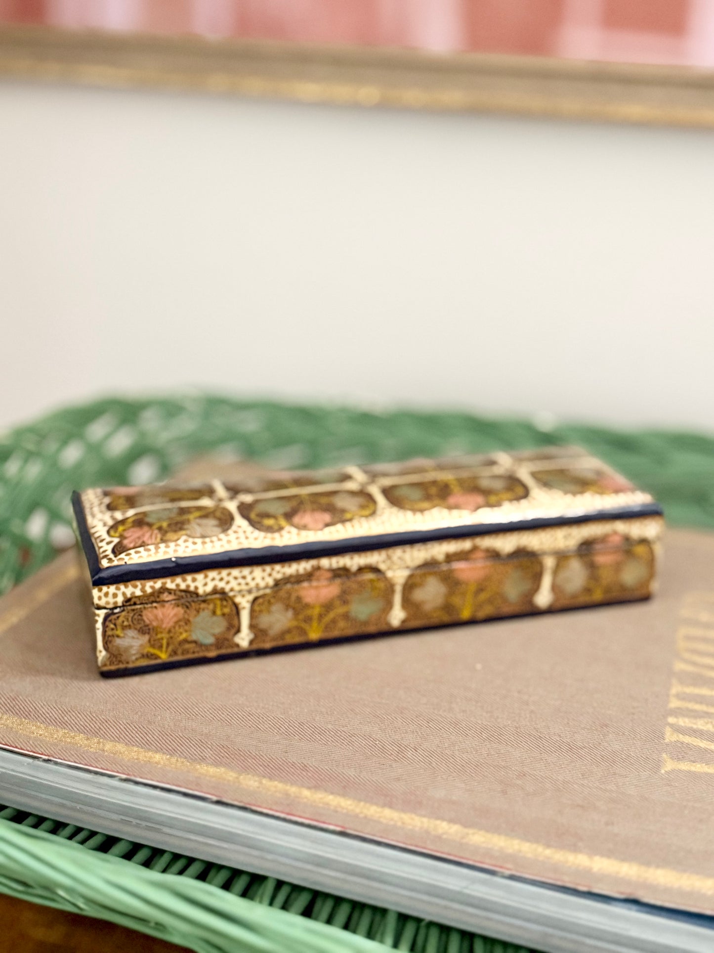 hand painted rectangle Kashmiri box