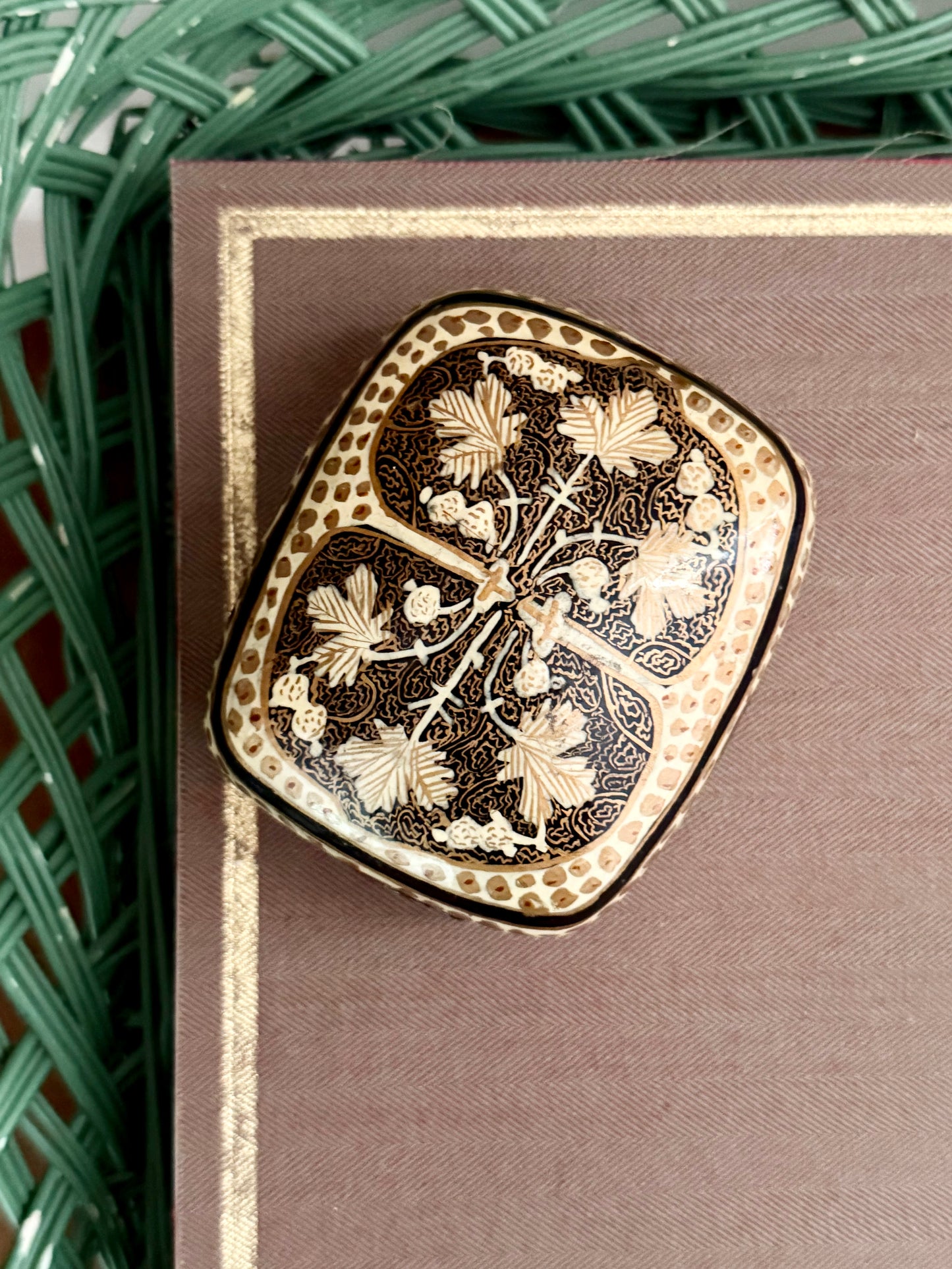 hand painted square Kashmiri box