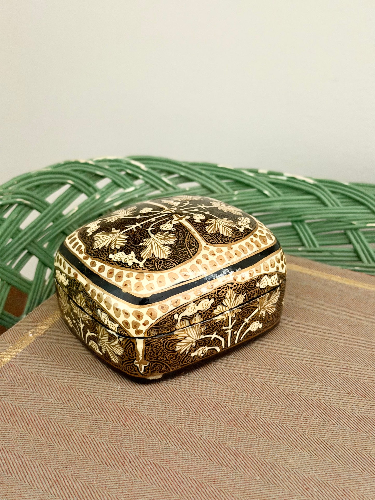 hand painted square Kashmiri box