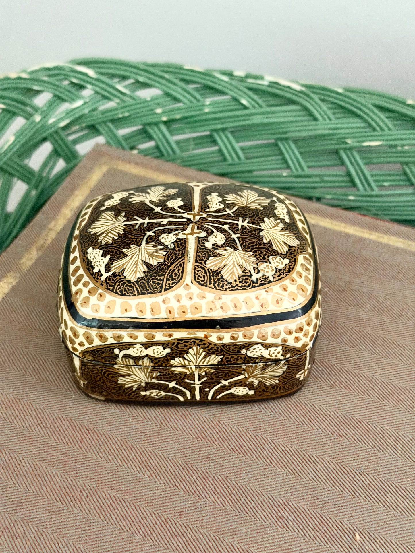 hand painted square Kashmiri box