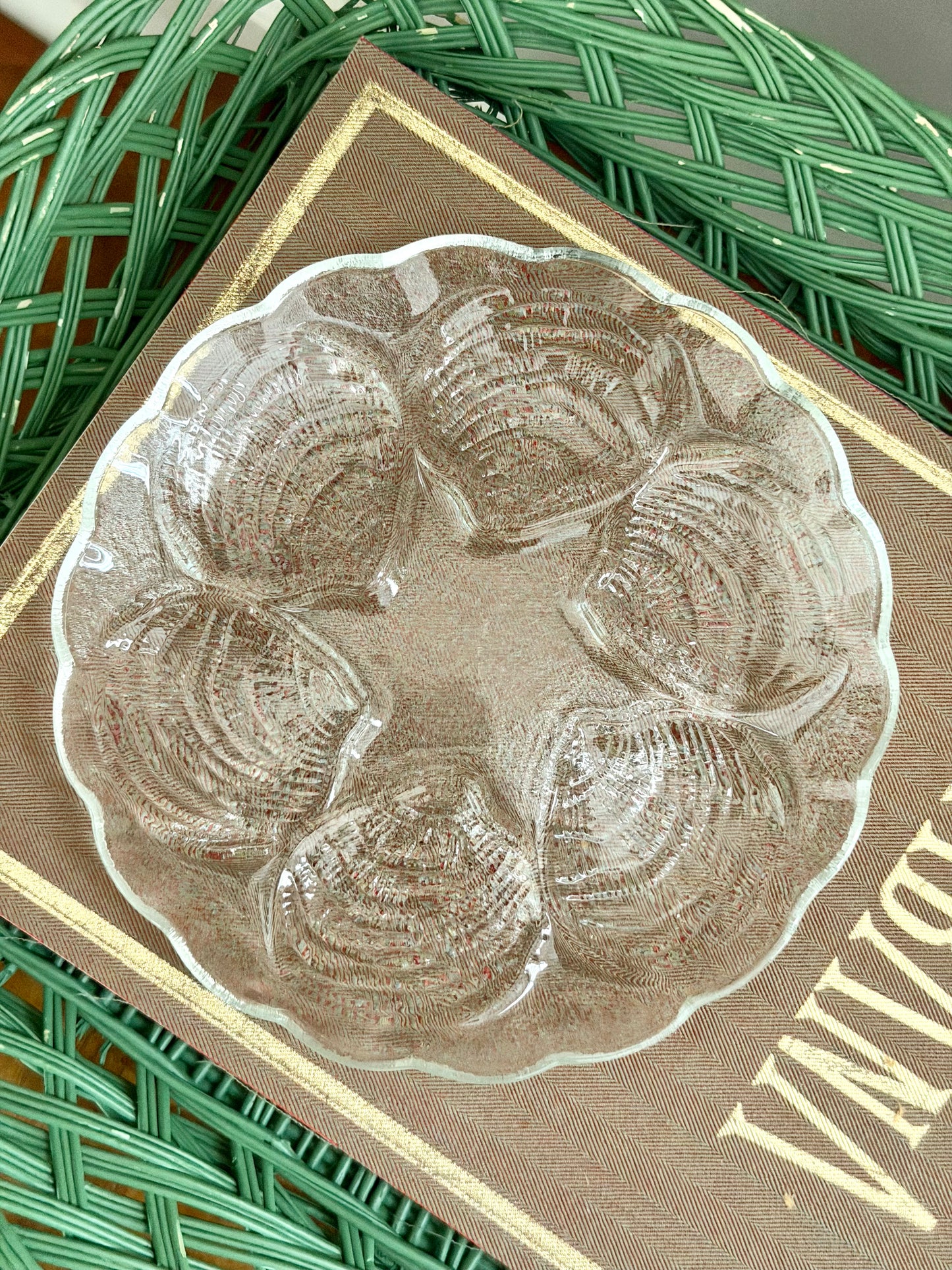 clear glass oyster plate