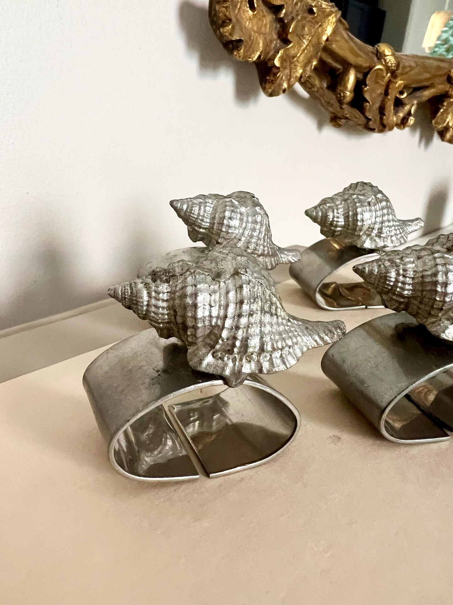 Ballena Bay pewter shell napkin rings, set of 4
