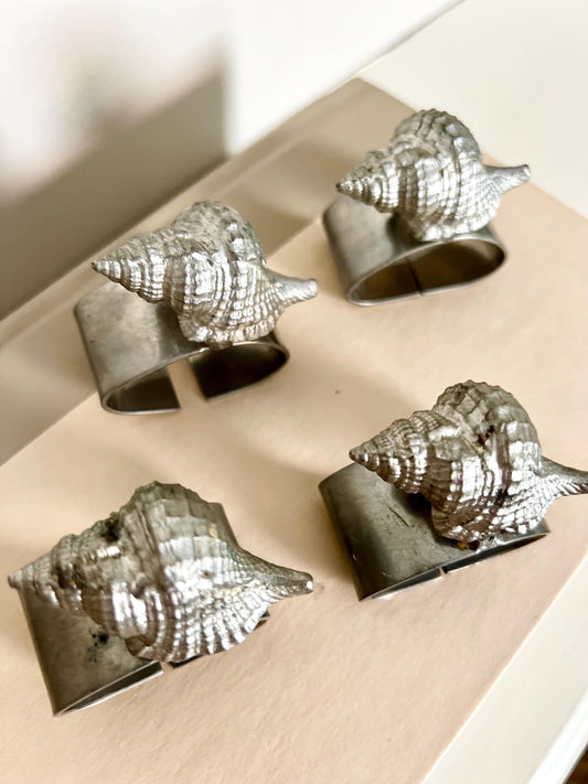 Ballena Bay pewter shell napkin rings, set of 4