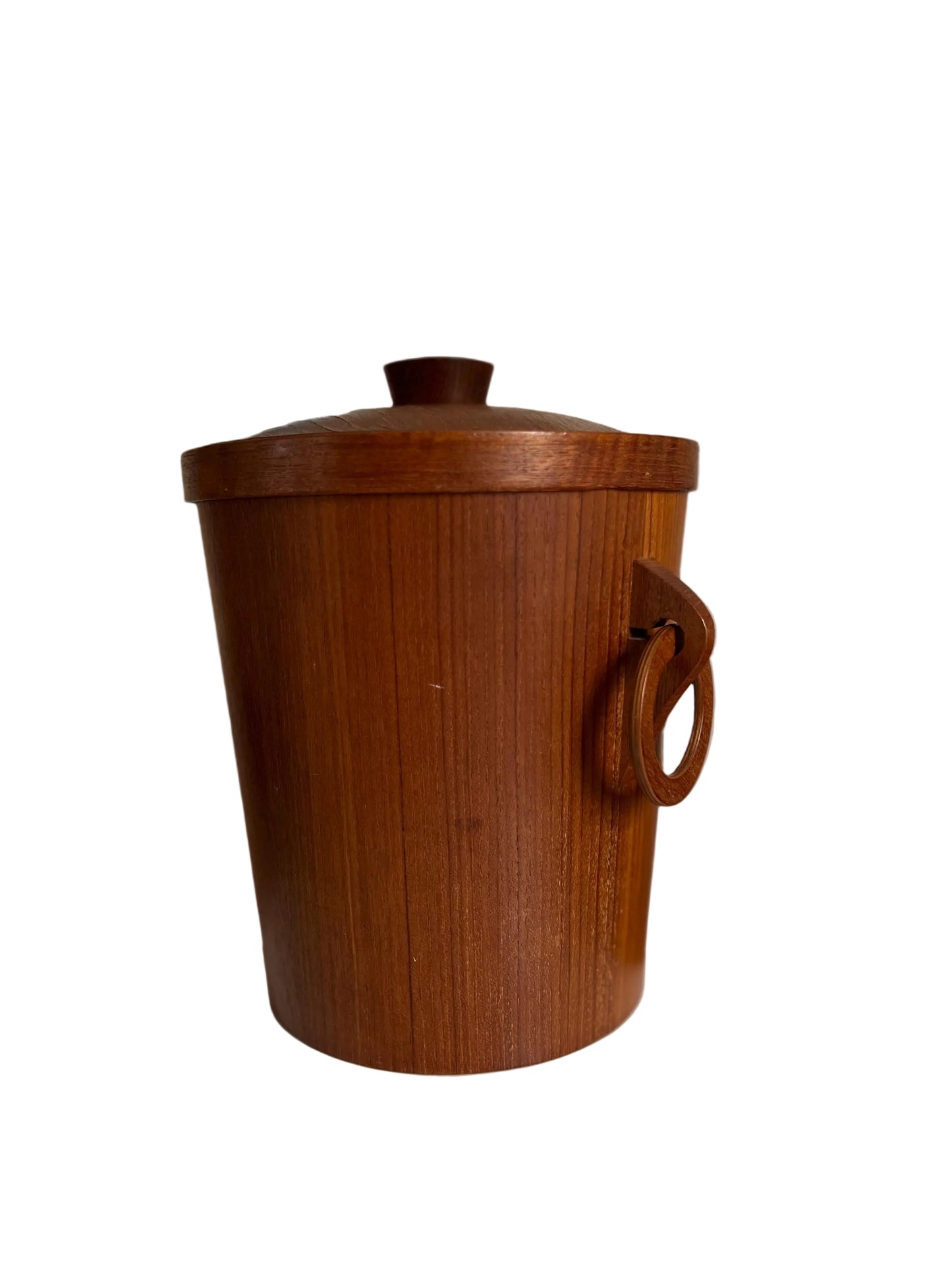 teak MCM ice bucket with ring handles