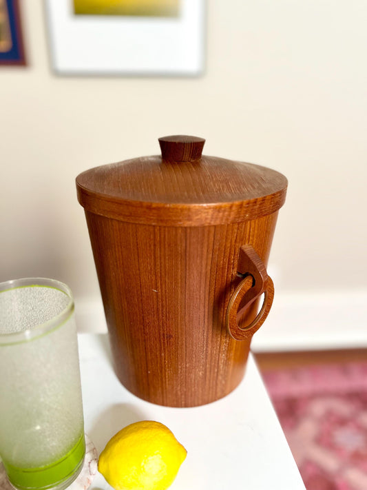 teak MCM ice bucket with ring handles