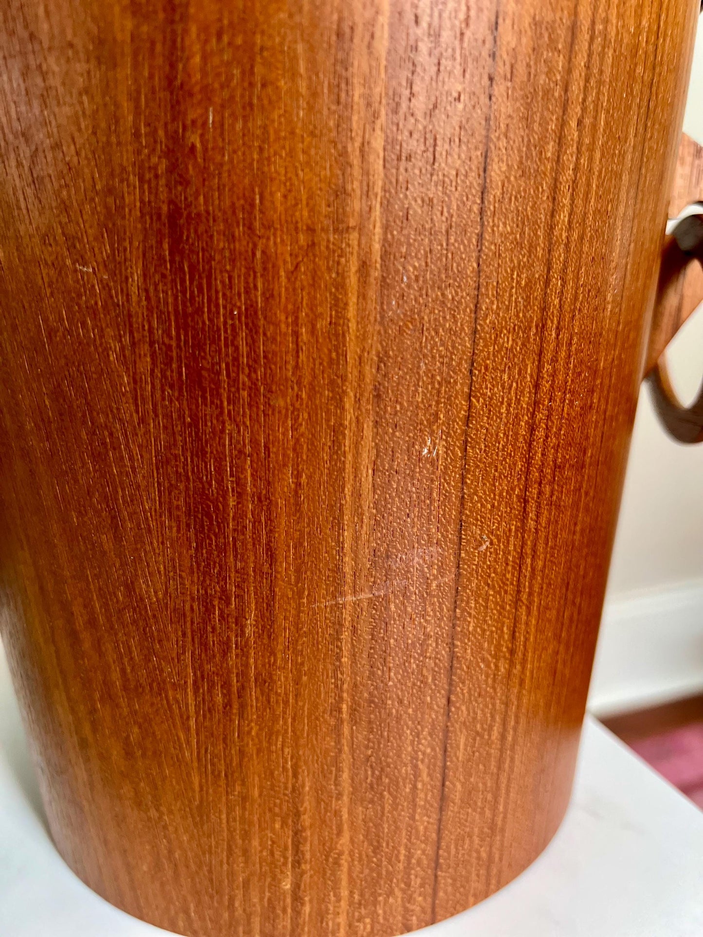 teak MCM ice bucket with ring handles