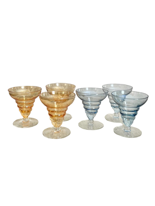 blue and orange iridescent tiered mini cocktail/cordial glasses, set of 6