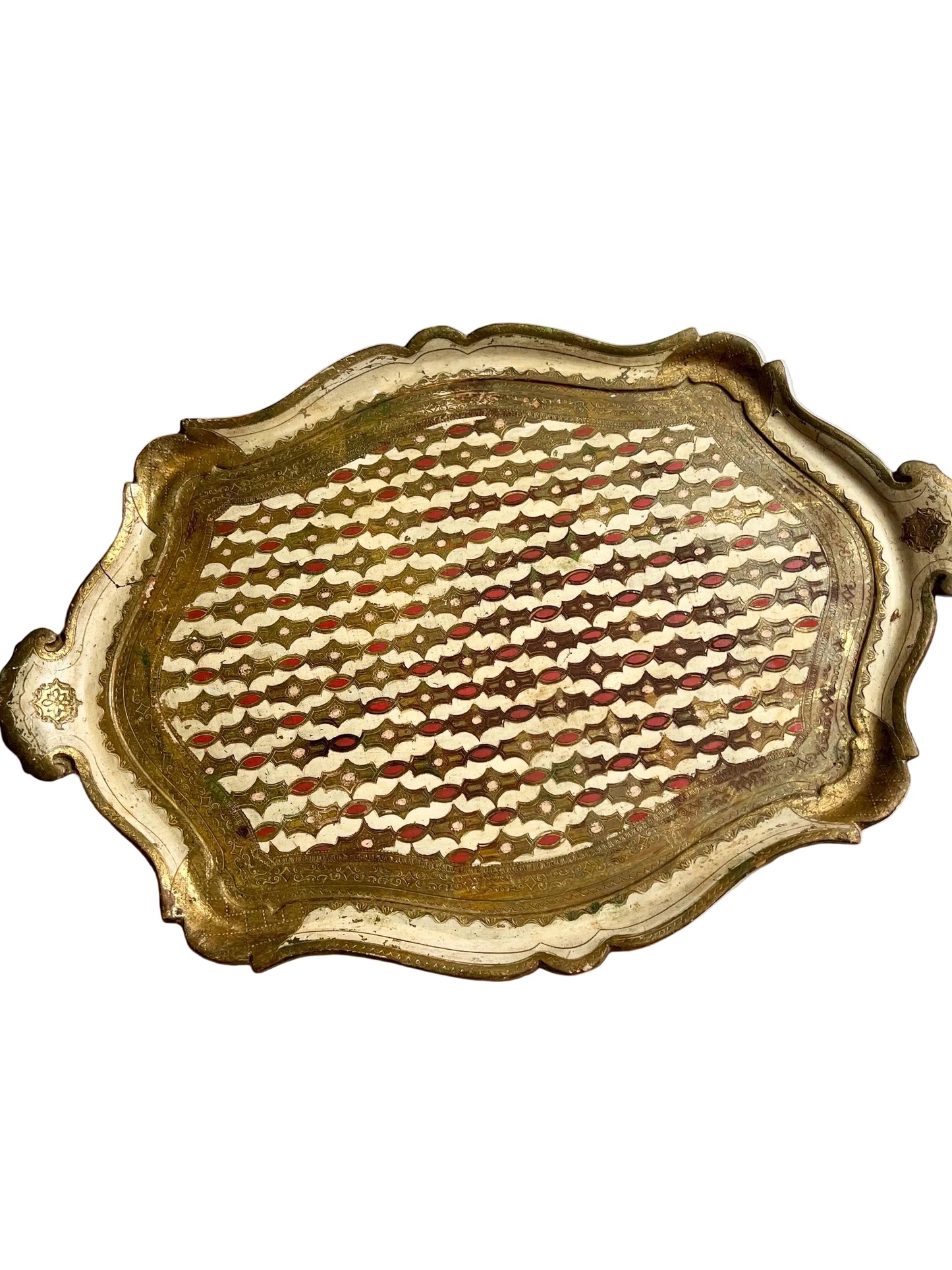 large vintage Florentine tray with pink details
