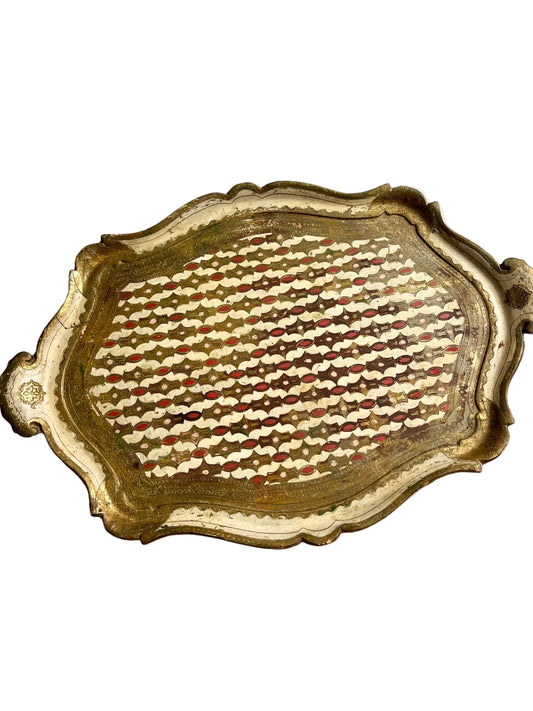 large vintage Florentine tray with pink details
