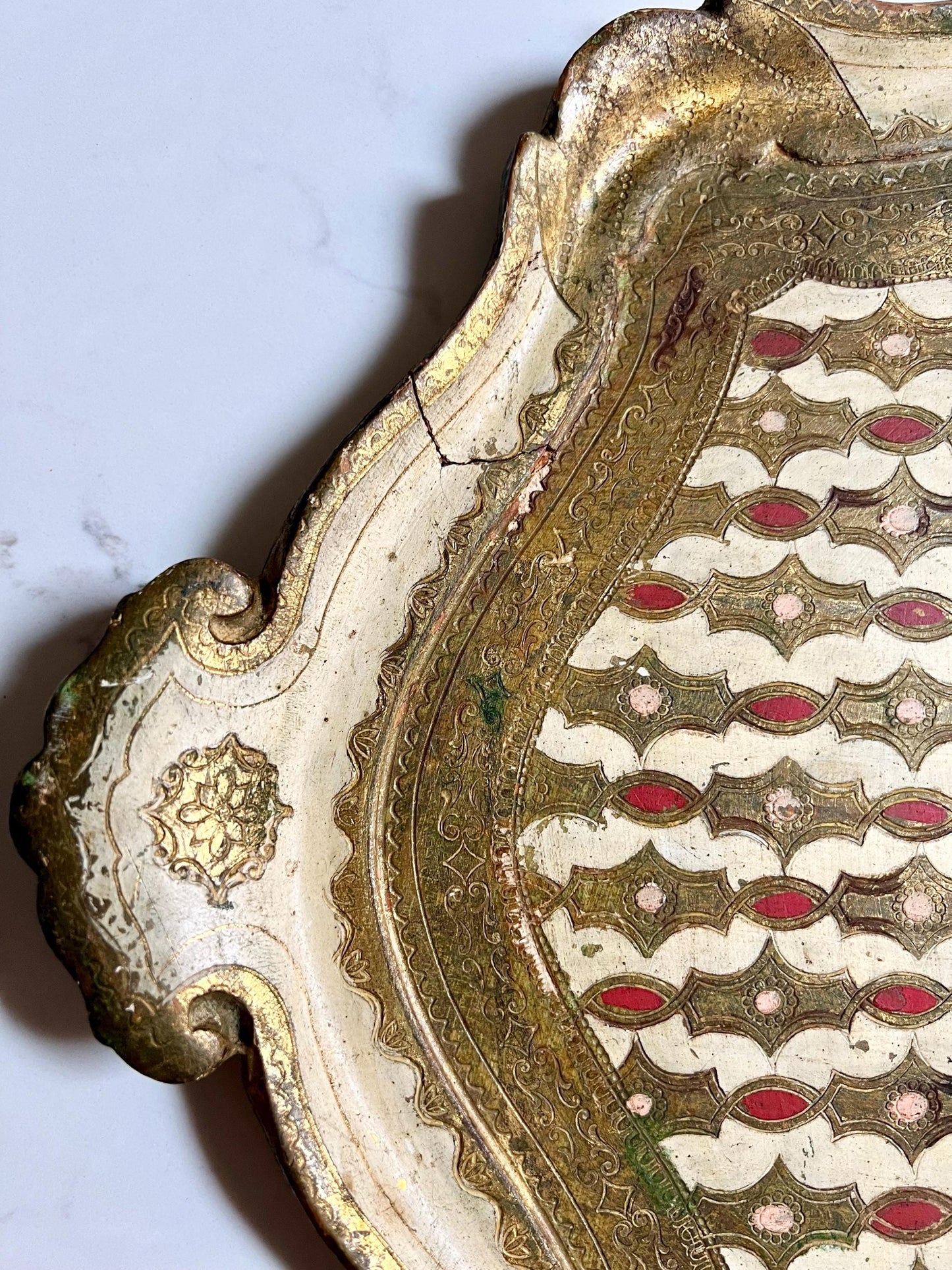 large vintage Florentine tray with pink details