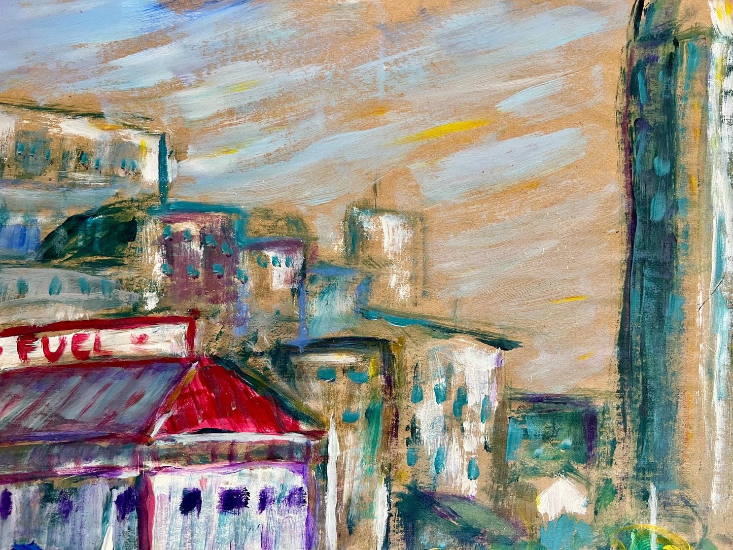 large vintage acrylic fuel dock painting on paper