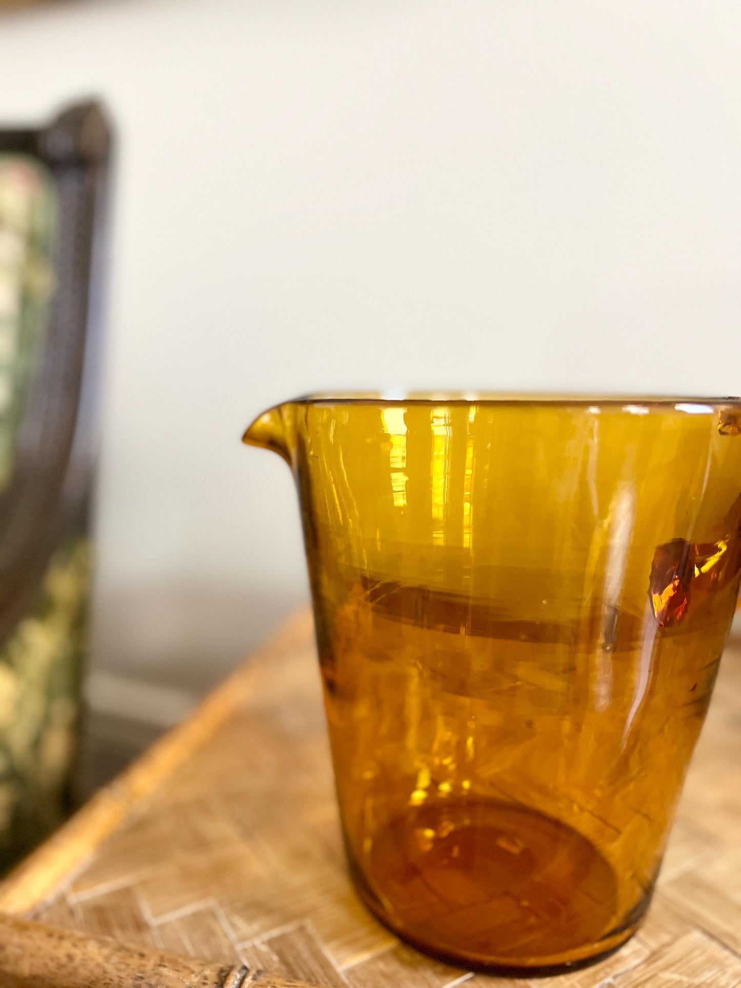 hand blown amber glass pitcher