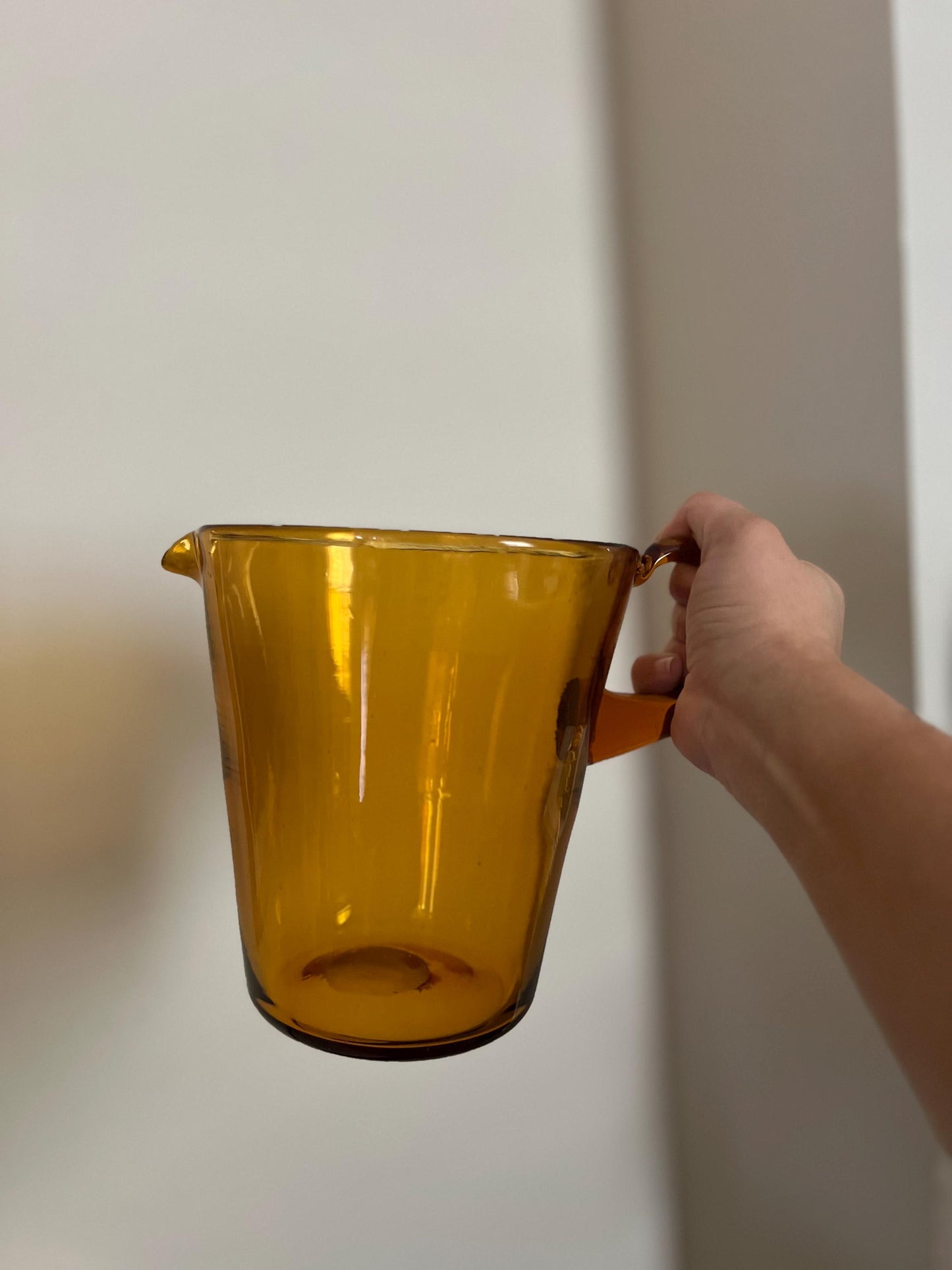 hand blown amber glass pitcher