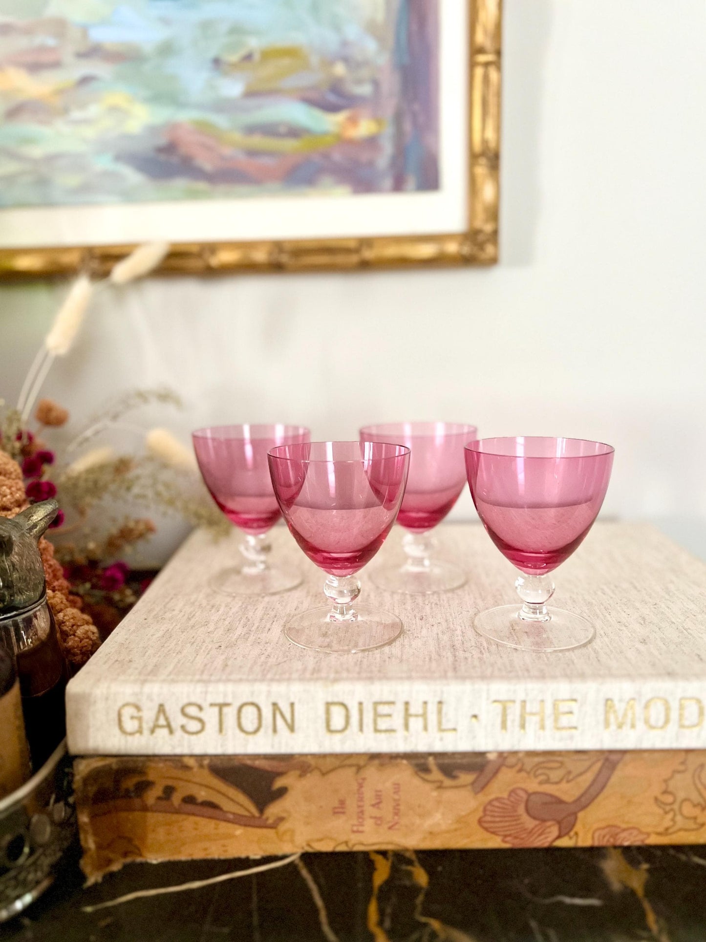 Crystal Cranberry Cocktail Glasses — Set of 4 (4 oz)