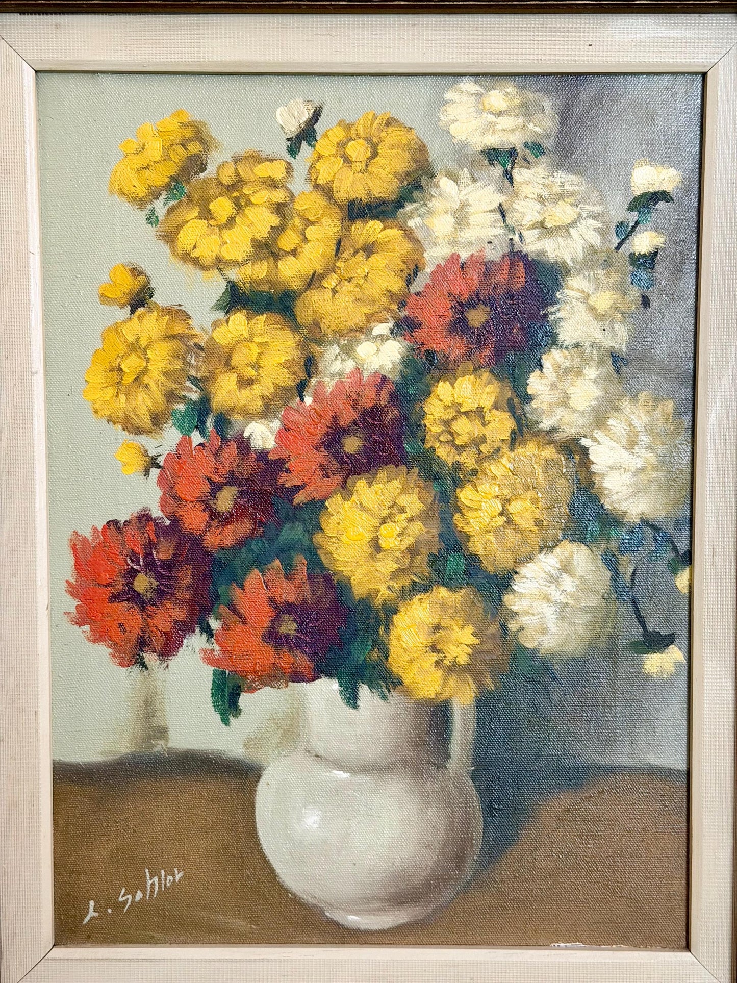 Ludwig Sohler floral painting in ornate gold gilt frame