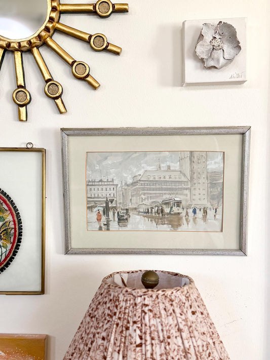 Leipzig rainy day street scene watercolor painting