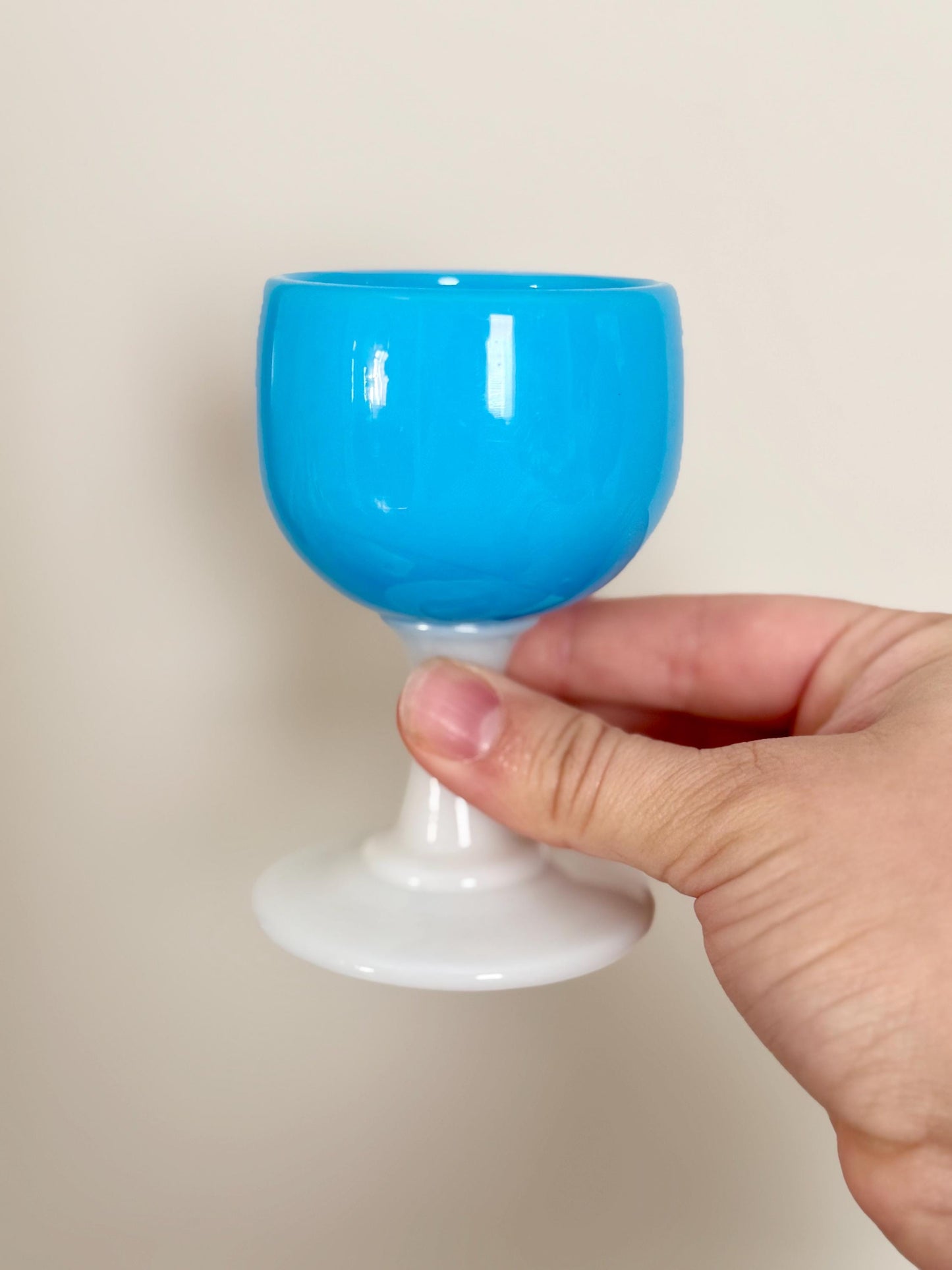 pair of turquoise and white opaline mini goblets/cordials